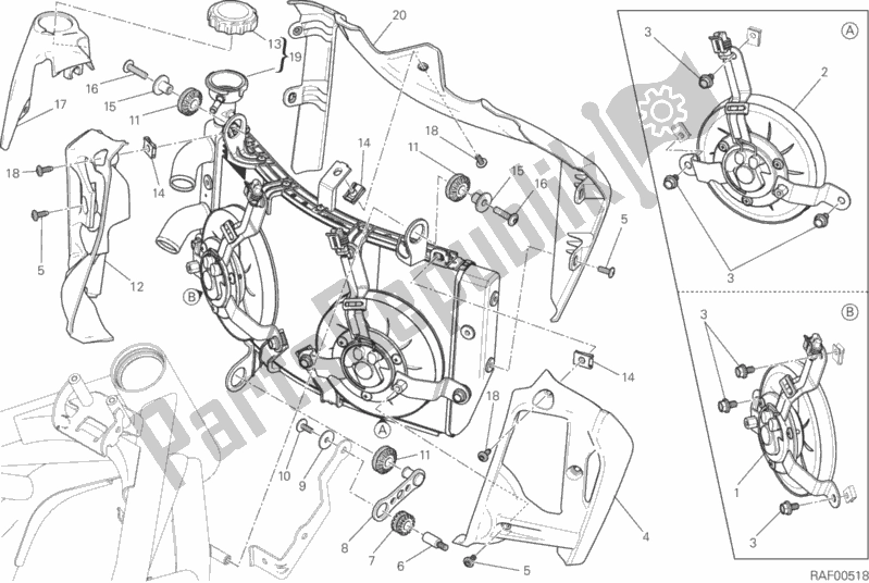 Todas as partes de Refrigerador De água do Ducati Monster 821 USA 2016